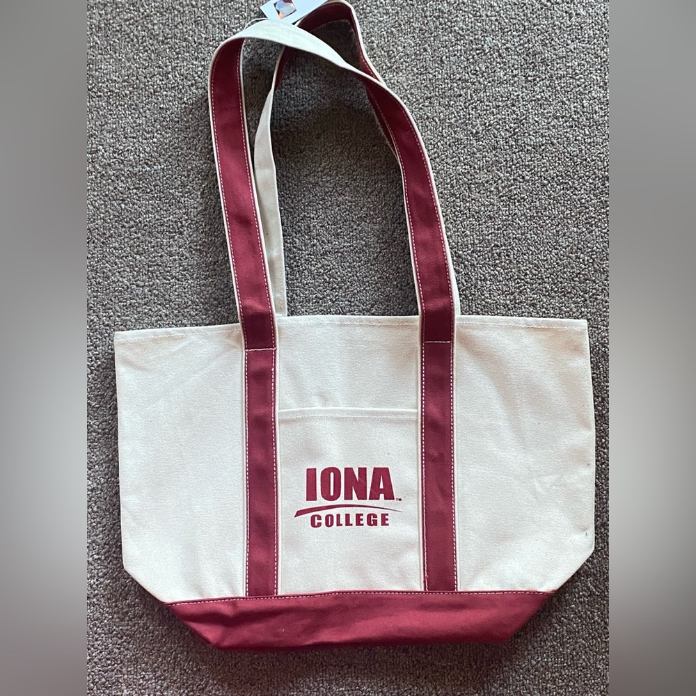 NWT Iona College Heavy Duty Canvas Tote Bag With Outside Pocket  19 x 12”